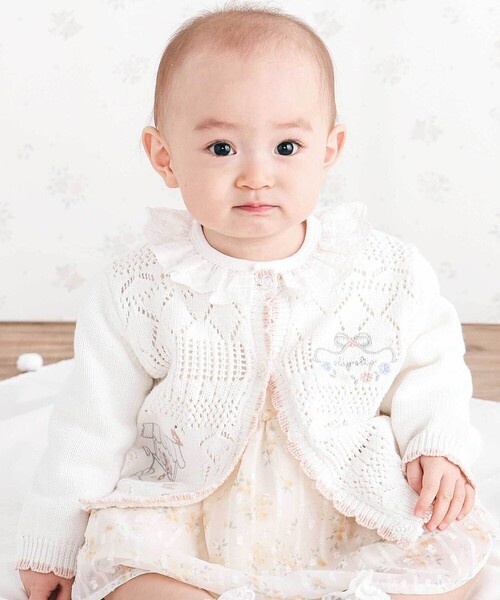 SLAP SLIP BABY(スラップスリップベビー)の「レース編みモチーフ刺しゅうニットカーディガンベビー(70~80cm)(その他ベビーウェア・キッズ・ピンク/オフホワイト・FREE)」の1枚目の写真