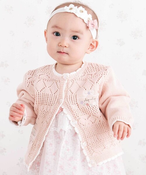 SLAP SLIP BABY(スラップスリップベビー)の「レース編みモチーフ刺しゅうニットカーディガンベビー(70~80cm)(その他ベビーウェア・キッズ・ピンク/オフホワイト・FREE)」の2枚目の写真