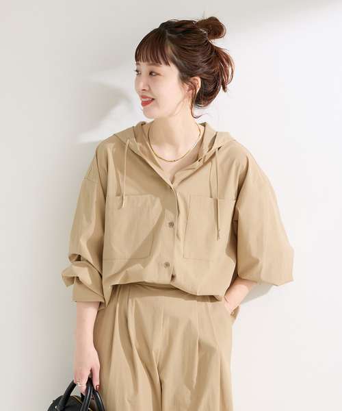 B.C STOCK(ベーセーストック)の「《2点セット》ウォッシャブル / 撥水フードシャツ/パンツSET UP(その他パンツ・レディース・ベージュ/ブラック・FREE)」の15枚目の写真