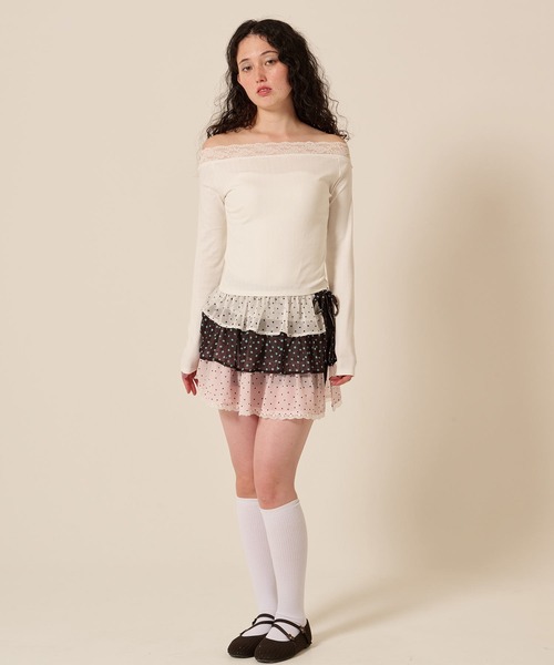 TINA:JOJUN(ティーナジョジュン)の「シフォン フリル ラップ レイヤード ショートパンツ TINA:JOJUN(その他パンツ・レディース・ベージュ/ブラック・S/M)」の2枚目の写真