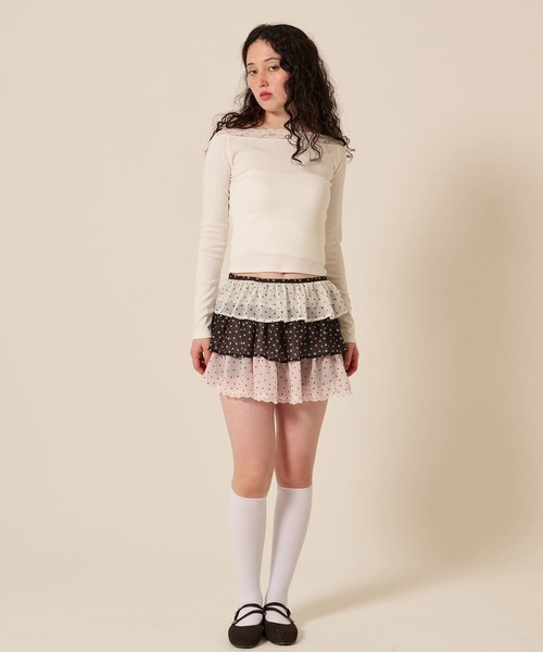 TINA:JOJUN(ティーナジョジュン)の「シフォン フリル ラップ レイヤード ショートパンツ TINA:JOJUN(その他パンツ・レディース・ベージュ/ブラック・S/M)」の10枚目の写真