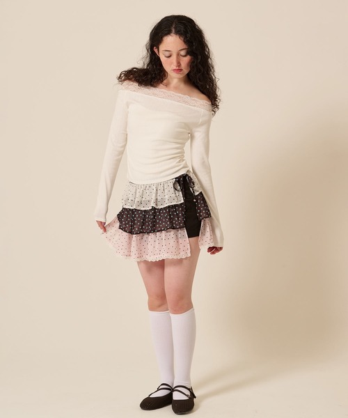 TINA:JOJUN(ティーナジョジュン)の「シフォン フリル ラップ レイヤード ショートパンツ TINA:JOJUN(その他パンツ・レディース・ベージュ/ブラック・S/M)」の11枚目の写真