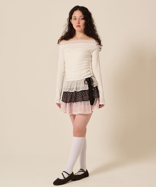 TINA:JOJUN(ティーナジョジュン)の「シフォン フリル ラップ レイヤード ショートパンツ TINA:JOJUN(その他パンツ・レディース・ベージュ/ブラック・S/M)」の12枚目の写真