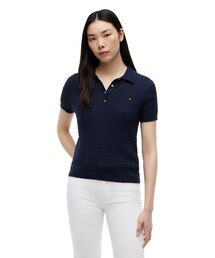 TOMMY HILFIGER | コットンケーブルファインゲージクルーネックショートスリーブポロセーター(ポロシャツ)