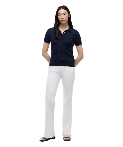 TOMMY HILFIGER（トミーヒルフィガー）の「コットンケーブルファインゲージクルーネックショートスリーブポロセーター（ポロシャツ・レディース・ブルー/グレー/マルチ/ピンク・XX-SMALL/SMALL/X-SMALL/MEDIUM）」の7枚目の写真