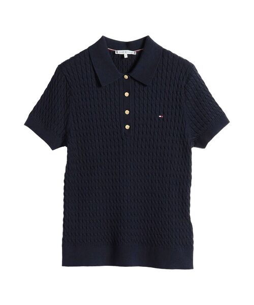 TOMMY HILFIGER（トミーヒルフィガー）の「コットンケーブルファインゲージクルーネックショートスリーブポロセーター（ポロシャツ・レディース・ブルー/グレー/マルチ/ピンク・XX-SMALL/SMALL/X-SMALL/MEDIUM）」の8枚目の写真