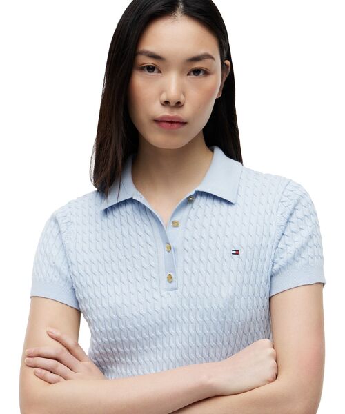 TOMMY HILFIGER（トミーヒルフィガー）の「コットンケーブルファインゲージクルーネックショートスリーブポロセーター（ポロシャツ・レディース・ブルー/グレー/マルチ/ピンク・XX-SMALL/SMALL/X-SMALL/MEDIUM）」の11枚目の写真