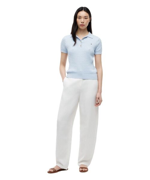 TOMMY HILFIGER(トミーヒルフィガー)の「コットンケーブルファインゲージクルーネックショートスリーブポロセーター(ポロシャツ・レディース・ブルー/グレー/マルチ/ピンク・XX-SMALL/SMALL/X-SMALL/MEDIUM)」の12枚目の写真