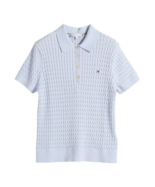 TOMMY HILFIGER(トミーヒルフィガー)の「コットンケーブルファインゲージクルーネックショートスリーブポロセーター(ポロシャツ・レディース・ブルー/グレー/マルチ/ピンク・XX-SMALL/SMALL/X-SMALL/MEDIUM)」の11枚目の写真