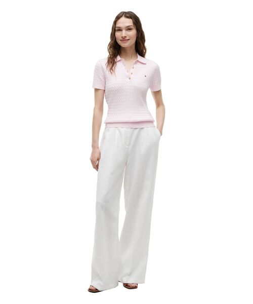 TOMMY HILFIGER(トミーヒルフィガー)の「コットンケーブルファインゲージクルーネックショートスリーブポロセーター(ポロシャツ・レディース・ブルー/グレー/マルチ/ピンク・XX-SMALL/SMALL/X-SMALL/MEDIUM)」の9枚目の写真