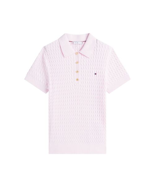 TOMMY HILFIGER(トミーヒルフィガー)の「コットンケーブルファインゲージクルーネックショートスリーブポロセーター(ポロシャツ・レディース・ブルー/グレー/マルチ/ピンク・XX-SMALL/SMALL/X-SMALL/MEDIUM)」の6枚目の写真