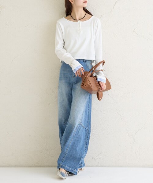 mystic(ミスティック)の「ヘンリーネックチビロンT(Tシャツ/カットソー・レディース・グレー/オフホワイト/グリーン・FREE)」の12枚目の写真