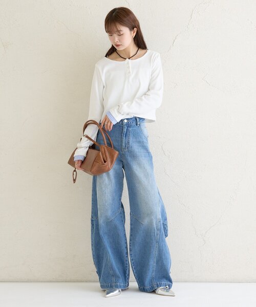 mystic(ミスティック)の「ヘンリーネックチビロンT(Tシャツ/カットソー・レディース・グレー/オフホワイト/グリーン・FREE)」の16枚目の写真