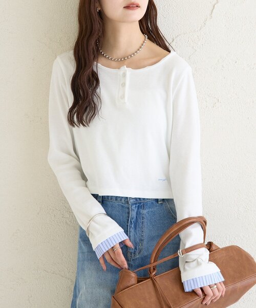 mystic(ミスティック)の「ヘンリーネックチビロンT(Tシャツ/カットソー・レディース・グレー/オフホワイト/グリーン・FREE)」の18枚目の写真