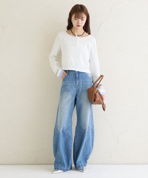 mystic(ミスティック)の「ヘンリーネックチビロンT(Tシャツ/カットソー・レディース・グレー/オフホワイト/グリーン・FREE)」の21枚目の写真