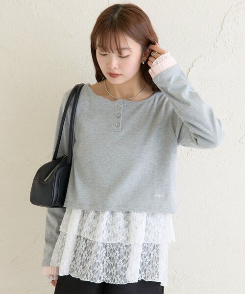 mystic(ミスティック)の「ヘンリーネックチビロンT(Tシャツ/カットソー・レディース・グレー/オフホワイト/グリーン・FREE)」の5枚目の写真