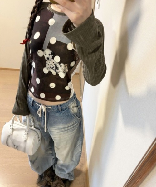 HALEY PESCA(ヘーリーペスカ)の「HALEY PESCA/レトロプリントドット柄Tシャツ(Tシャツ/カットソー・レディース・カーキ・MEDIUM/SMALL/LARGE)」の1枚目の写真
