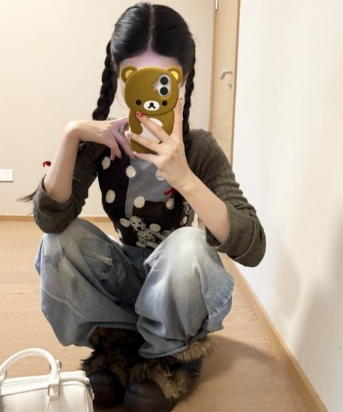 HALEY PESCA(ヘーリーペスカ)の「HALEY PESCA/レトロプリントドット柄Tシャツ(Tシャツ/カットソー・レディース・カーキ・MEDIUM/SMALL/LARGE)」の2枚目の写真