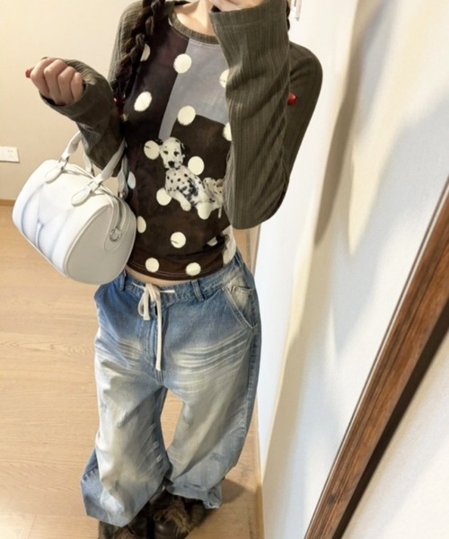 HALEY PESCA(ヘーリーペスカ)の「HALEY PESCA/レトロプリントドット柄Tシャツ(Tシャツ/カットソー・レディース・カーキ・MEDIUM/SMALL/LARGE)」の3枚目の写真