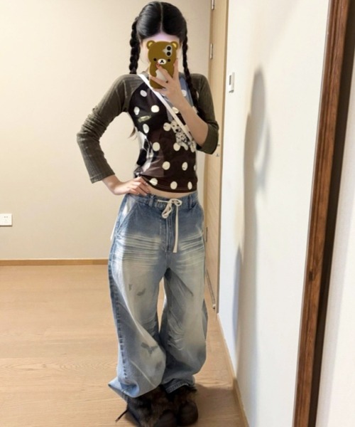 HALEY PESCA(ヘーリーペスカ)の「HALEY PESCA/レトロプリントドット柄Tシャツ(Tシャツ/カットソー・レディース・カーキ・MEDIUM/SMALL/LARGE)」の4枚目の写真