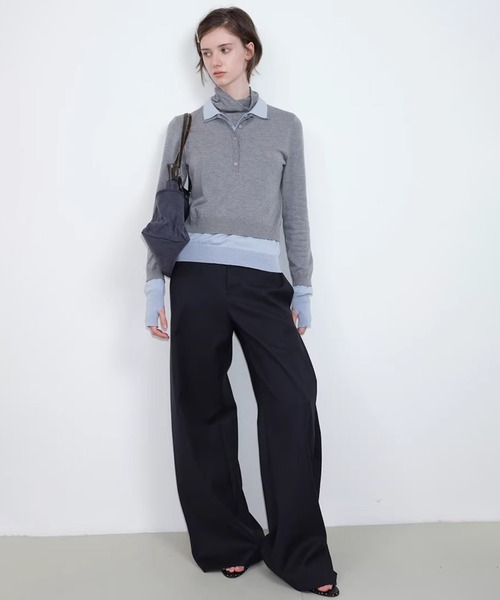 SOLWEIGE(ソルヴェイグ)の「【SOLWEIGE】配色レイヤード風 ポロニットトップス(ポロシャツ・レディース・ライトグレー/ブラック・S/M)」の11枚目の写真