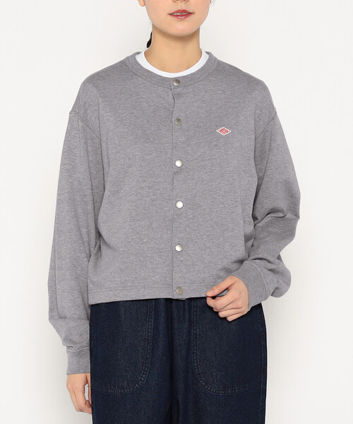 DANTON グレー ボタン付きカーディガン　44 Women's Cotton Terry Crew Neck Cardigan（カーディガン/ボレロ