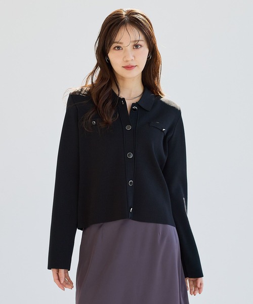 Andemiu（アンデミュウ）の「エリツキボタンカーディガン656625（ニット/セーター・レディース・ブルー/オフホワイト/ブラック・FREE）」の6枚目の写真