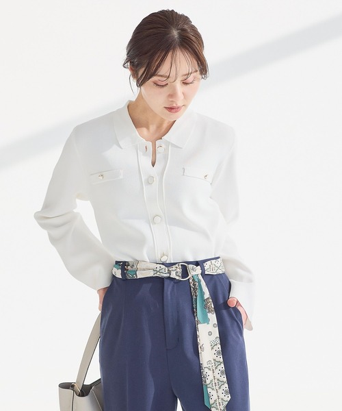 Andemiu（アンデミュウ）の「エリツキボタンカーディガン656625（ニット/セーター・レディース・ブルー/オフホワイト/ブラック・FREE）」の8枚目の写真