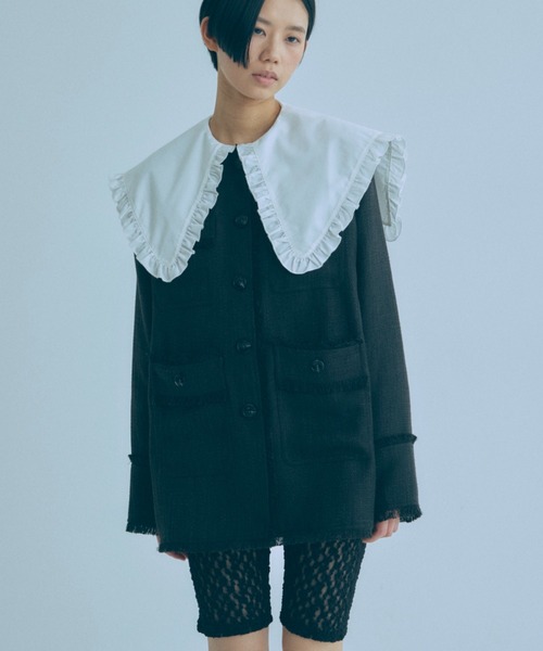 EN NEUME(エンノイム)の「Big Collar Frill Blouse(シャツ/ブラウス・レディース・ホワイト/ブラック/ブラック系その他・FREE)」の2枚目の写真