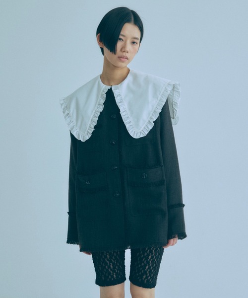 EN NEUME(エンノイム)の「Big Collar Frill Blouse(シャツ/ブラウス・レディース・ホワイト/ブラック/ブラック系その他・FREE)」の9枚目の写真