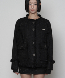 Back- belt Pocket Overfit Tweed Jacket ( BLACK )