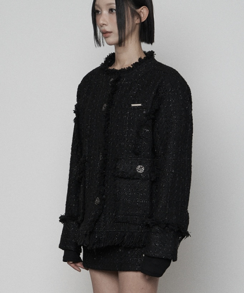 ETRE AU SOMMET(エトレオソメ)の「Back- belt Pocket Overfit Tweed Jacket ( BLACK )(テーラードジャケット・レディース・その他・FREE)」の2枚目の写真