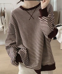 ルーズシルエット 配色ボーダーロンT