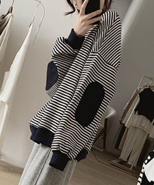 SallyLunn(サリーラン)の「ルーズシルエット 配色ボーダーロンT(Tシャツ/カットソー・レディース・ネイビー/ブラウン・LARGE/MEDIUM)」の11枚目の写真