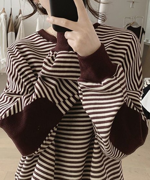 SallyLunn(サリーラン)の「ルーズシルエット 配色ボーダーロンT(Tシャツ/カットソー・レディース・ネイビー/ブラウン・LARGE/MEDIUM)」の3枚目の写真