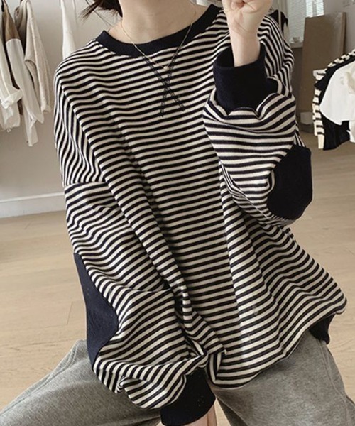 SallyLunn(サリーラン)の「ルーズシルエット 配色ボーダーロンT(Tシャツ/カットソー・レディース・ネイビー/ブラウン・LARGE/MEDIUM)」の12枚目の写真