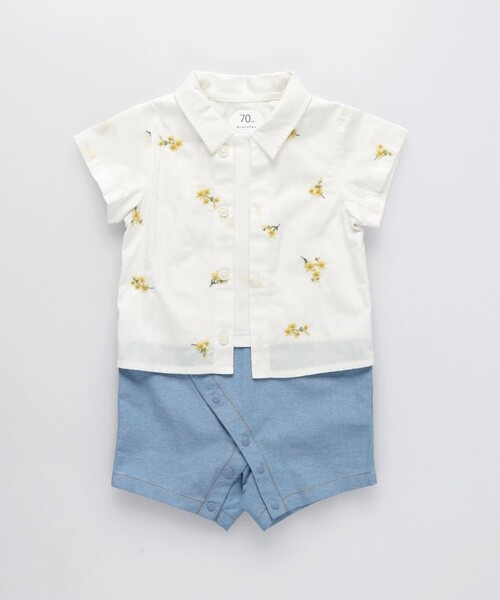 BRANSHES（ブランシェス）の「【おそろい】花刺しゅうカバーオール（ロンパース・キッズ・ブルー/オフホワイト・80/70）」の3枚目の写真