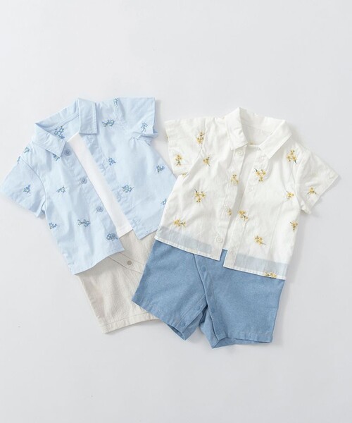 BRANSHES（ブランシェス）の「【おそろい】花刺しゅうカバーオール（ロンパース・キッズ・ブルー/オフホワイト・80/70）」の17枚目の写真