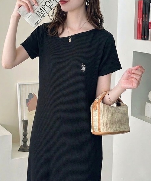 U.S. POLO ASSN.(ユーエスポロアッスン)の「GeeRA別注【U.S. POLO ASSN.】全骨格細見え!アシメネックリブカットソーワンピース(ワンピース・レディース・ブラック/チャコール・SMALL/MEDIUM/LARGE/X-LARGE)」の1枚目の写真