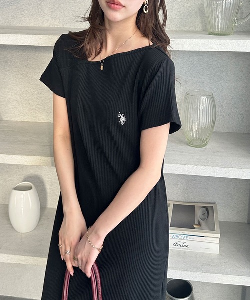 U.S. POLO ASSN.(ユーエスポロアッスン)の「GeeRA別注【U.S. POLO ASSN.】全骨格細見え!アシメネックリブカットソーワンピース(ワンピース・レディース・ブラック/チャコール・SMALL/MEDIUM/LARGE/X-LARGE)」の3枚目の写真