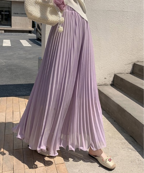 ＆soiree（アンドソワレ）の「ウエストゴムプリーツフレアスカート（スカート・レディース・ラベンダー/アイボリー/ピンク/サックスブルー/ブラック・FREE）」の4枚目の写真