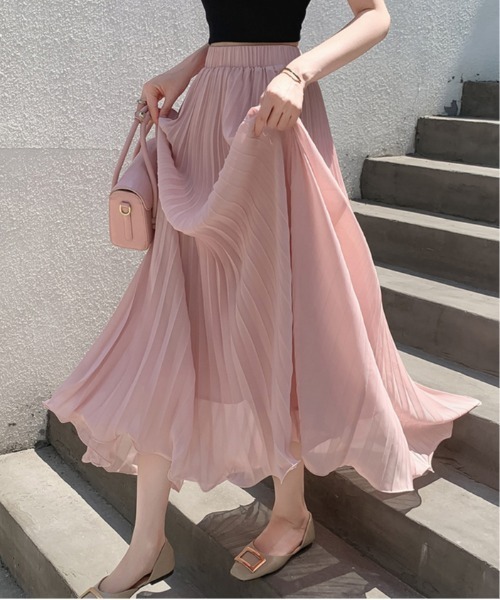 ＆soiree（アンドソワレ）の「ウエストゴムプリーツフレアスカート（スカート・レディース・ラベンダー/アイボリー/ピンク/サックスブルー/ブラック・FREE）」の7枚目の写真