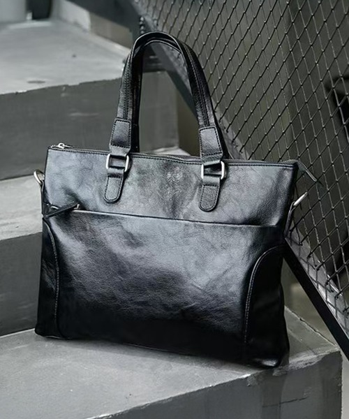 CALIFORNIA OUTFITTERS(カリフォルニア アウトフィッターズ)の「2C62-NK 2WAY レザー調 ビジネス トートバッグ(ビジネスバッグ・メンズ・ブラック・ONESIZE)」の1枚目の写真
