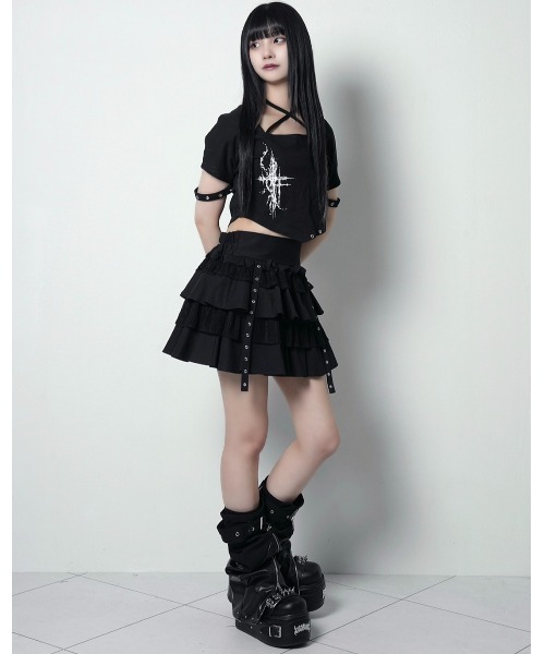 LAZYSLAY(レイジースレイ)の「クロススクエアシャツ(Tシャツ/カットソー・レディース・ホワイト/ブラック・FREE)」の12枚目の写真
