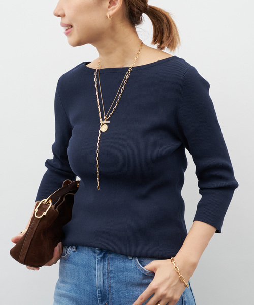 Deuxieme Classe（ドゥーズィエムクラス）の「ICE Rib Boat Neck プルオーバー（ニット/セーター・レディース・ベージュ/ネイビー/グレー・FREE）」の3枚目の写真