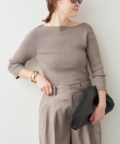 Deuxieme Classe（ドゥーズィエムクラス）の「ICE Rib Boat Neck プルオーバー（ニット/セーター・レディース・ベージュ/ネイビー/グレー・FREE）」の14枚目の写真