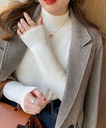 裏起毛リブハイネックトップス