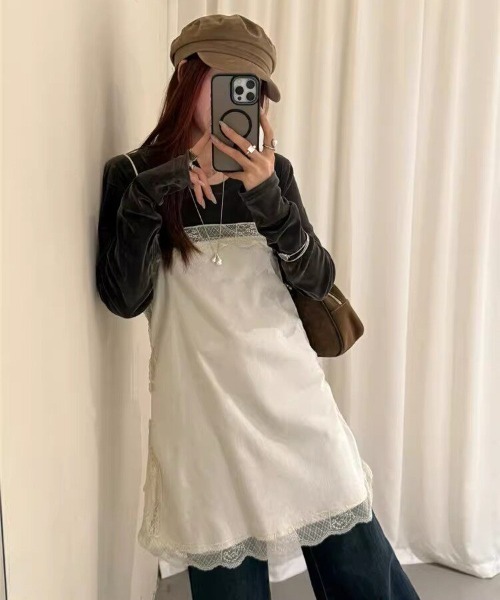 gossip!ロサンゼルス(ゴシップロサンゼルス)の「Y2K レースキャミソール(レイヤード・重ね着トップス)(ワンピース・レディース・オフホワイト/グレー/ブラック・M)」の7枚目の写真