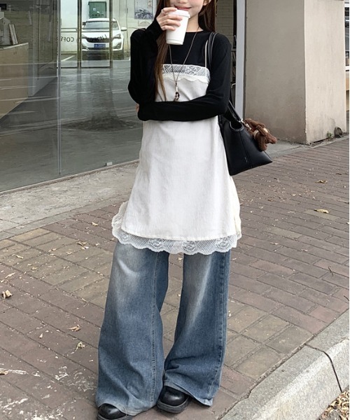 gossip!ロサンゼルス(ゴシップロサンゼルス)の「Y2K レースキャミソール(レイヤード・重ね着トップス)(ワンピース・レディース・オフホワイト/グレー/ブラック・M)」の9枚目の写真