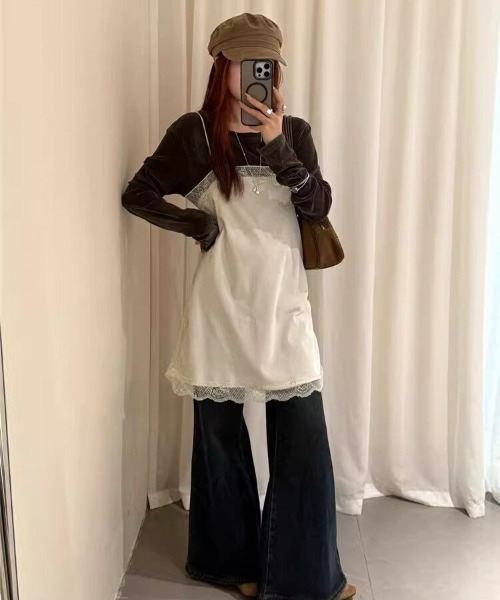 gossip!ロサンゼルス(ゴシップロサンゼルス)の「Y2K レースキャミソール(レイヤード・重ね着トップス)(ワンピース・レディース・オフホワイト/グレー/ブラック・M)」の11枚目の写真